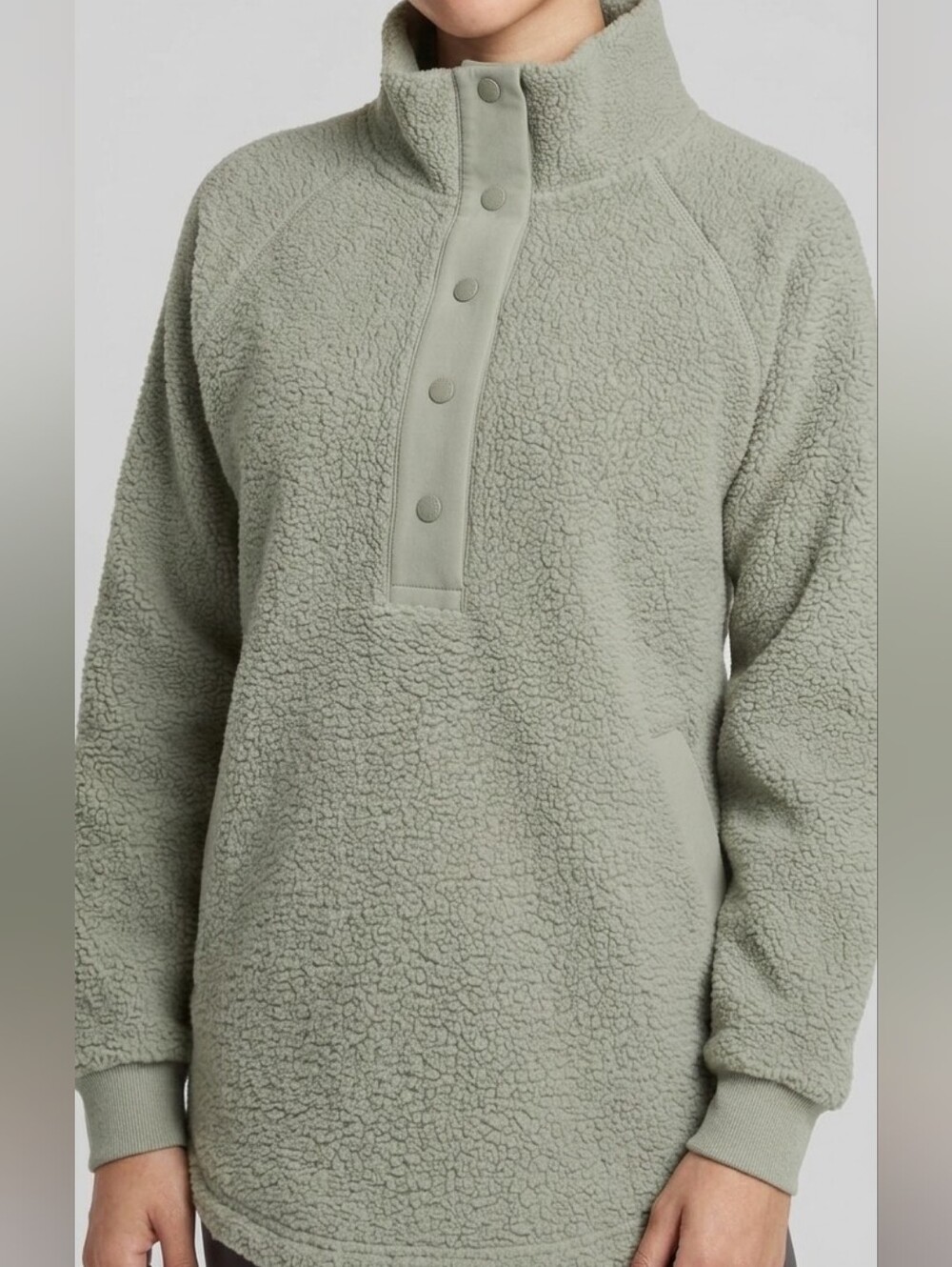 EDDIE BAUER Sage Green Sherpa Snap-Front Pullover Sweater